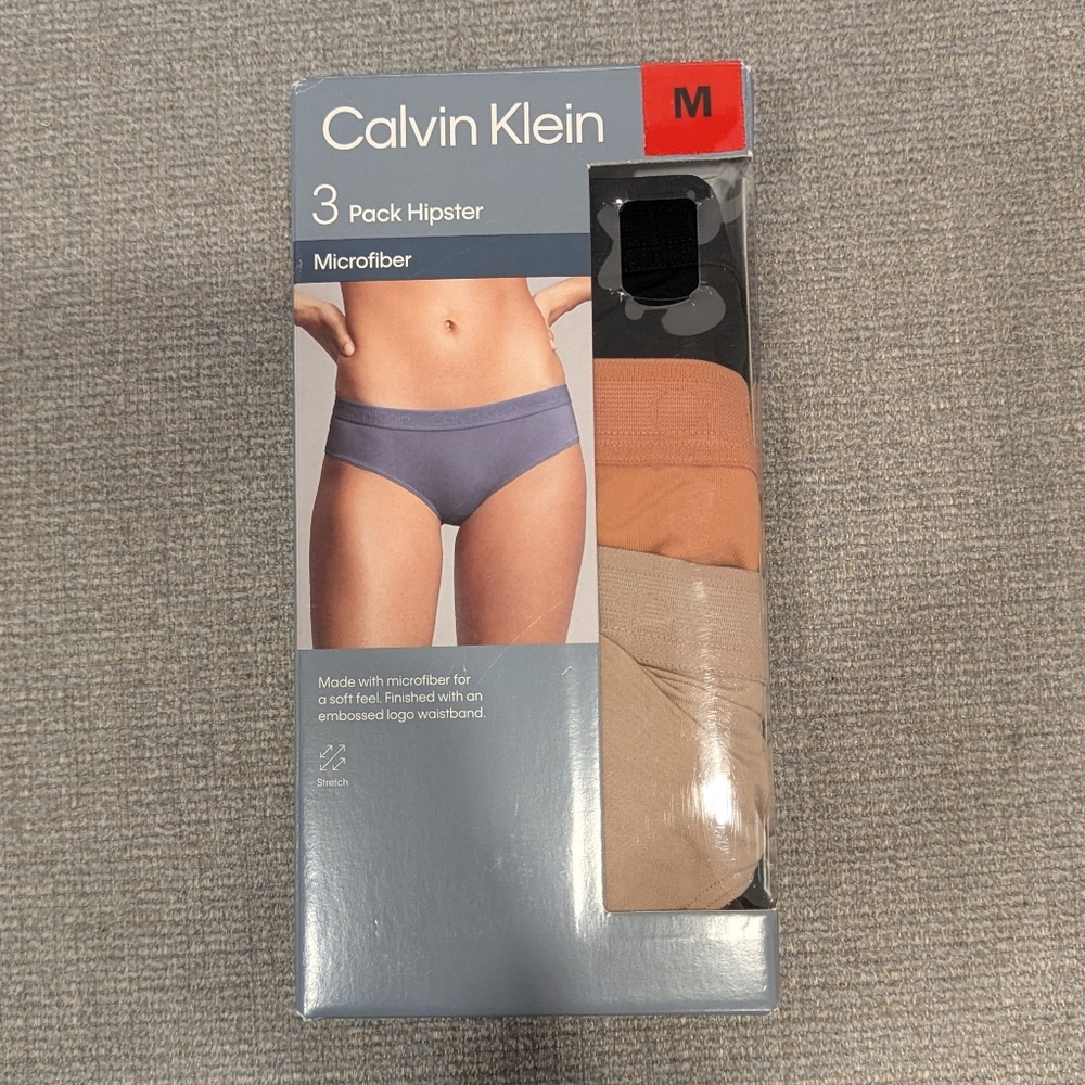 Calvin Klein Women’s 3 Pack Microfiber Hipster Underwear Logo Waistband M New